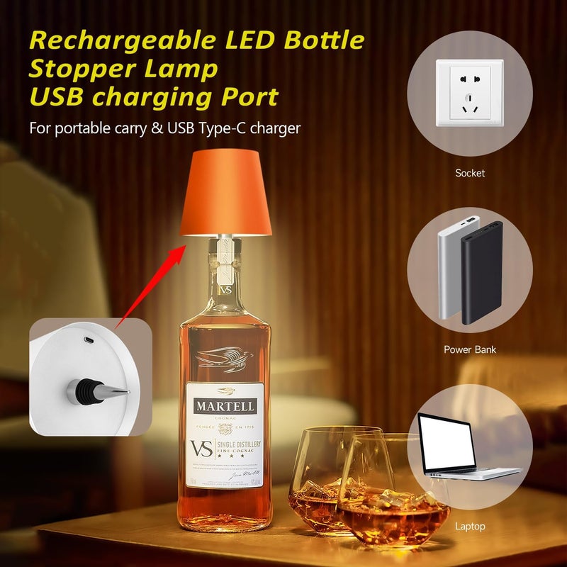 Hoide Store 2025 New Wireless Bottle Lamp - LED Bottle Lights for Liquor & Wine Bottles, Cordless Lampshade, Whiskey Bottle Top Light, Bottle Stopper Night Light Kit, Rechargeable 3-Tone Touch-Dimmable - Image 3